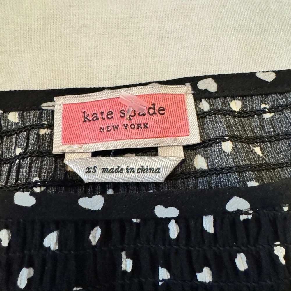 Kate‎ Spade XS Heartbeat Smocked Top Blouse ~ Hearts Smocked Night Out Party